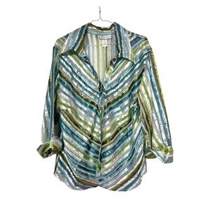 Earth-tone Striped Dress Barn Button-Down Blouse - size XL